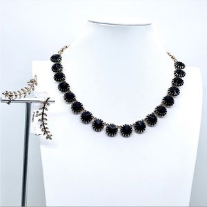 J Crew Black Rhinestone Collar Necklace & NWT Gold Floral Pierced Ear Huggers